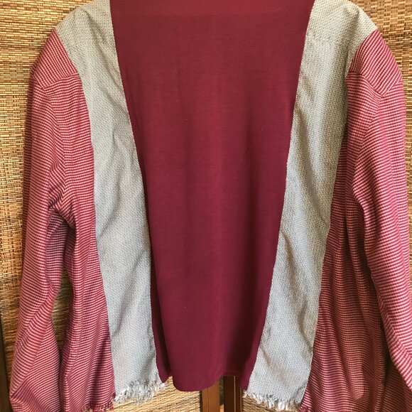 Upcycled Patchwork Shirt, Size L-XL: Mixed Print Button-Down Reworked Blouse - Picture 8 of 10